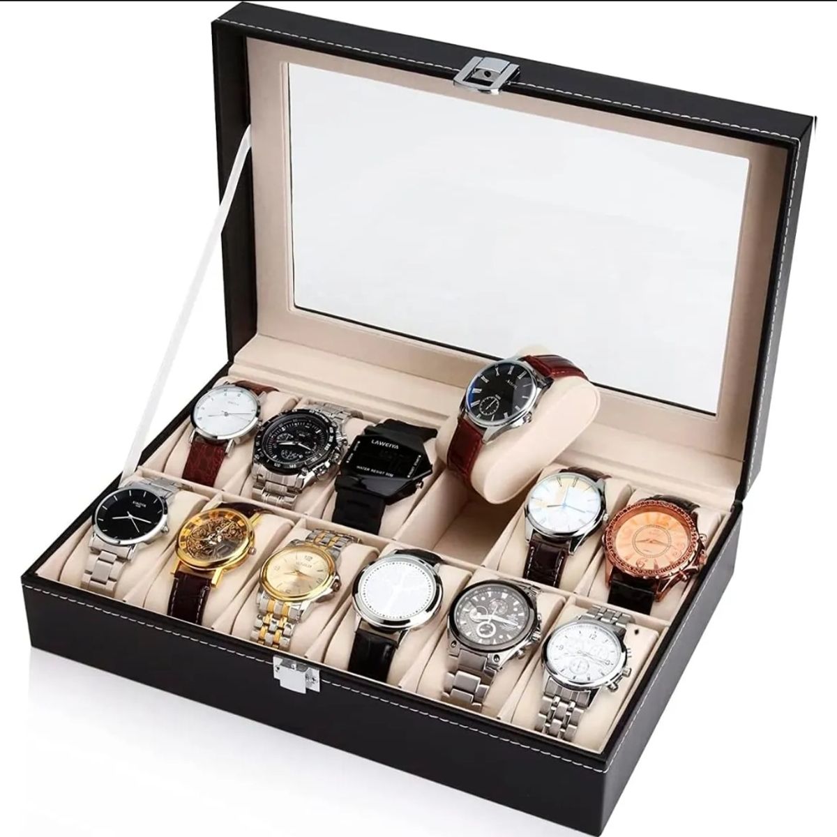 GENERICO - Organizador Para 12 Relojes Joyas Ecocuero