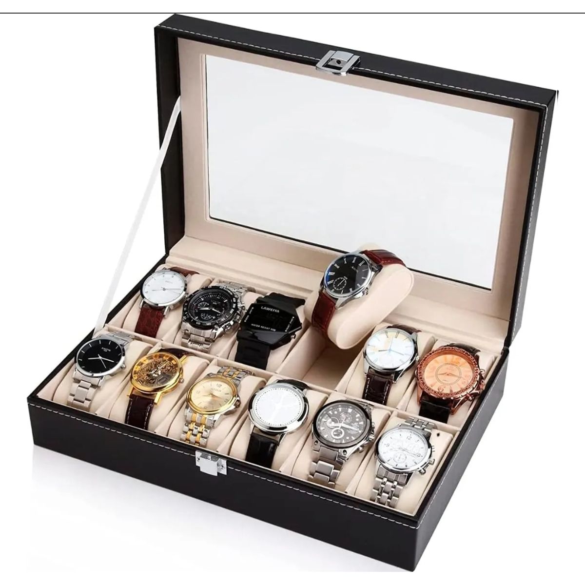 GENERICO - Organizador Para 12 Relojes Joyas Ecocuero