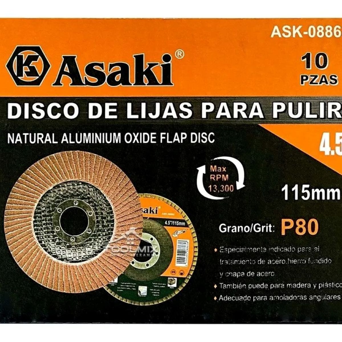 GENERICO - 10 Disco Flap Lija Traslapado Madera Hierro Grano 80 4.5 Pulg