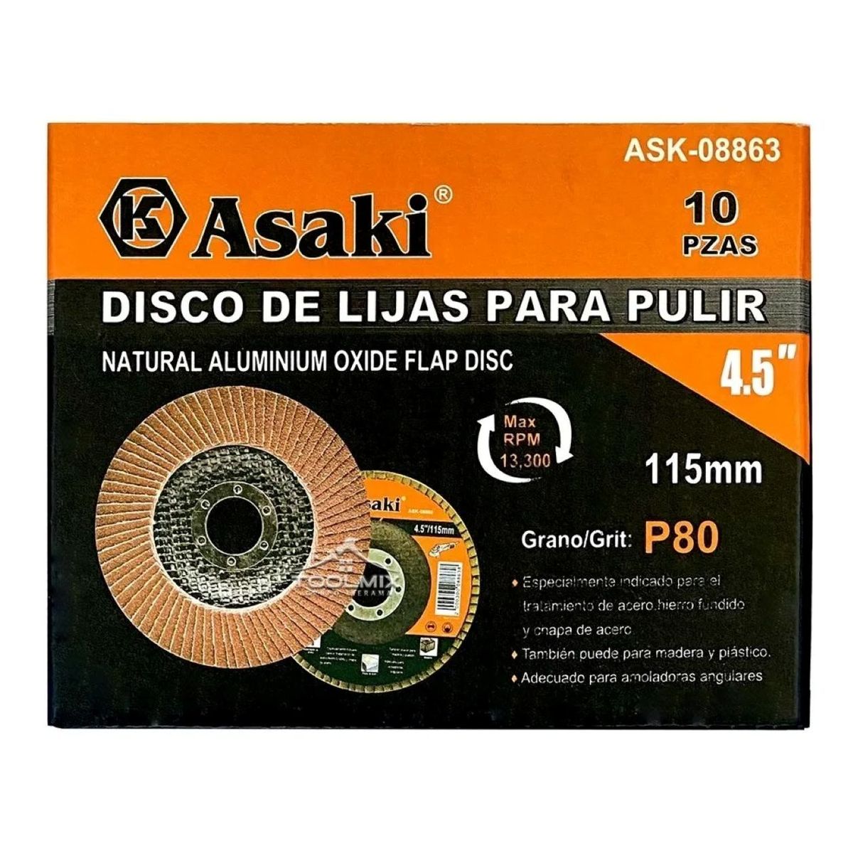 GENERICO - 10 Disco Flap Lija Traslapado Madera Hierro Grano 80 4.5 Pulg