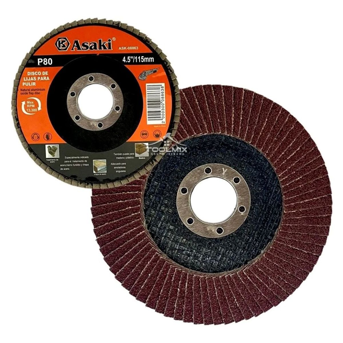 GENERICO - 10 Disco Flap Lija Traslapado Madera Hierro Grano 80 4.5 Pulg