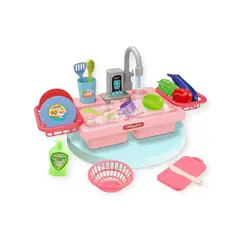 GENERICO - JUEGO DE LAVAPLATOS CON 19 PIEZAS Y SALIDA DE AGUA REAL Rosado