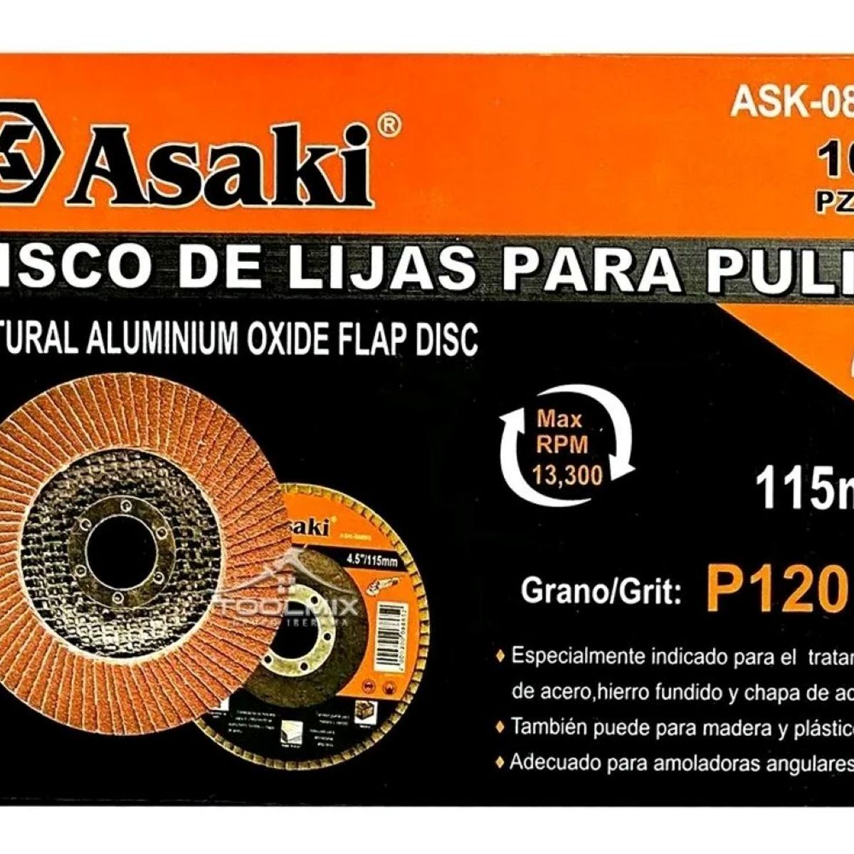 GENERICO - 10 Disco Flap Lija Traslapado Madera Hierro Grano120 4.5 Pulg