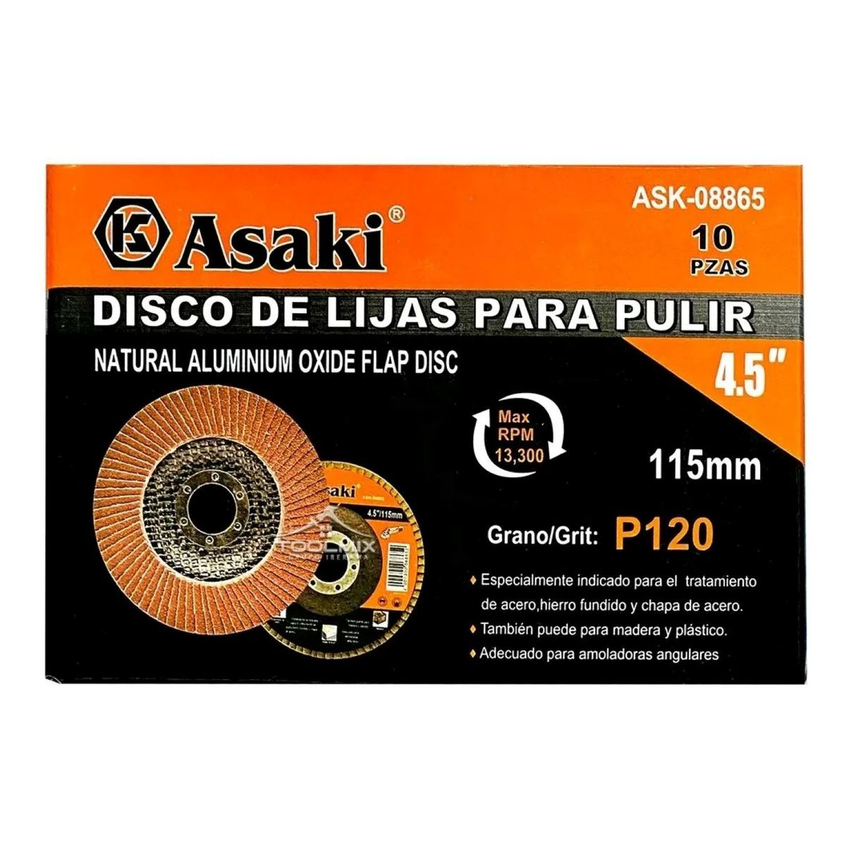 GENERICO - 10 Disco Flap Lija Traslapado Madera Hierro Grano120 4.5 Pulg