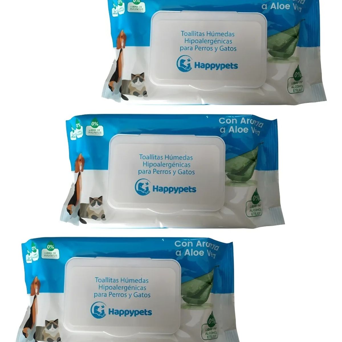 GENERICO - Toallas Húmedas X3 Mascotas Perros Gato 150u Aroma Aloe Vera
