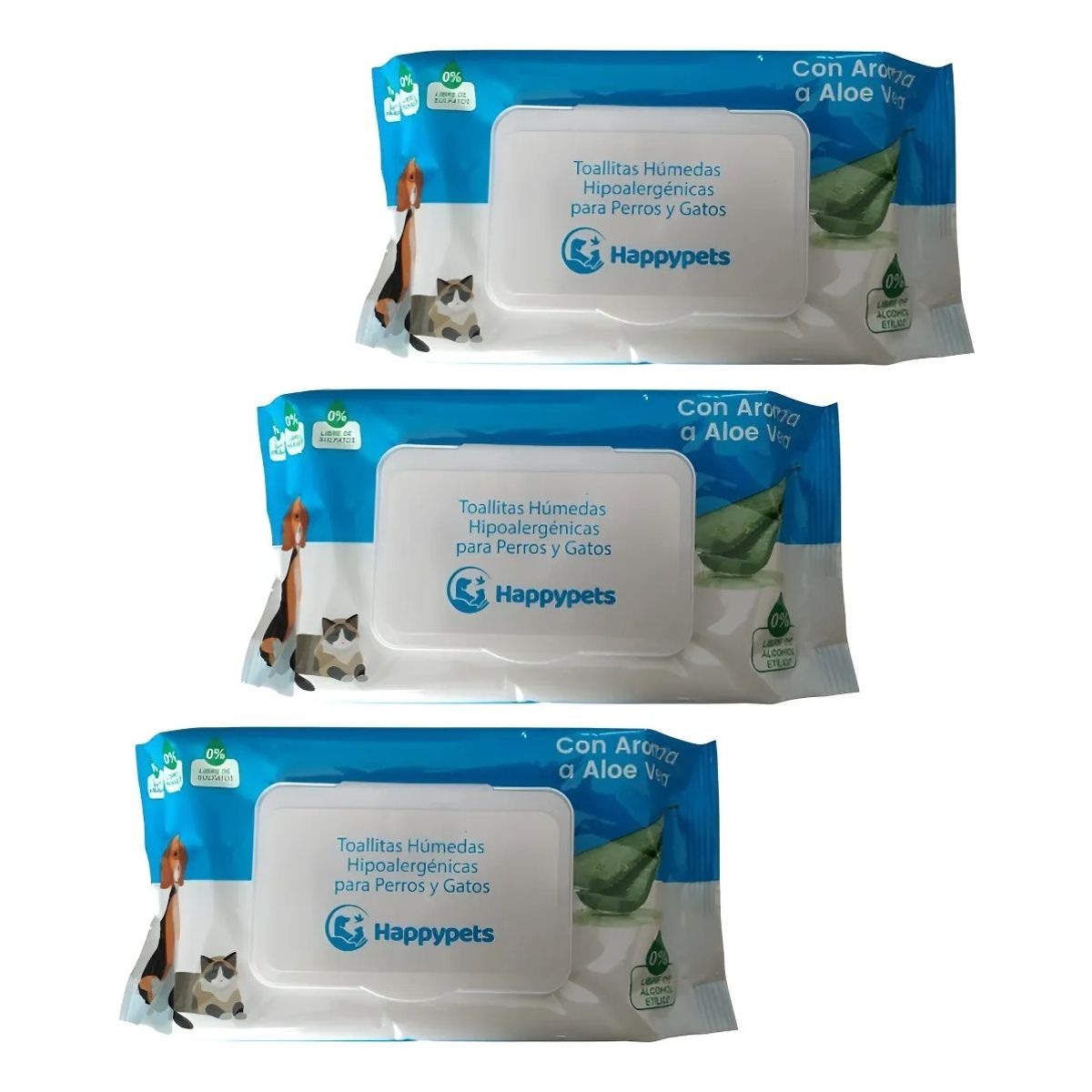 GENERICO - Toallas Húmedas X3 Mascotas Perros Gato 150u Aroma Aloe Vera