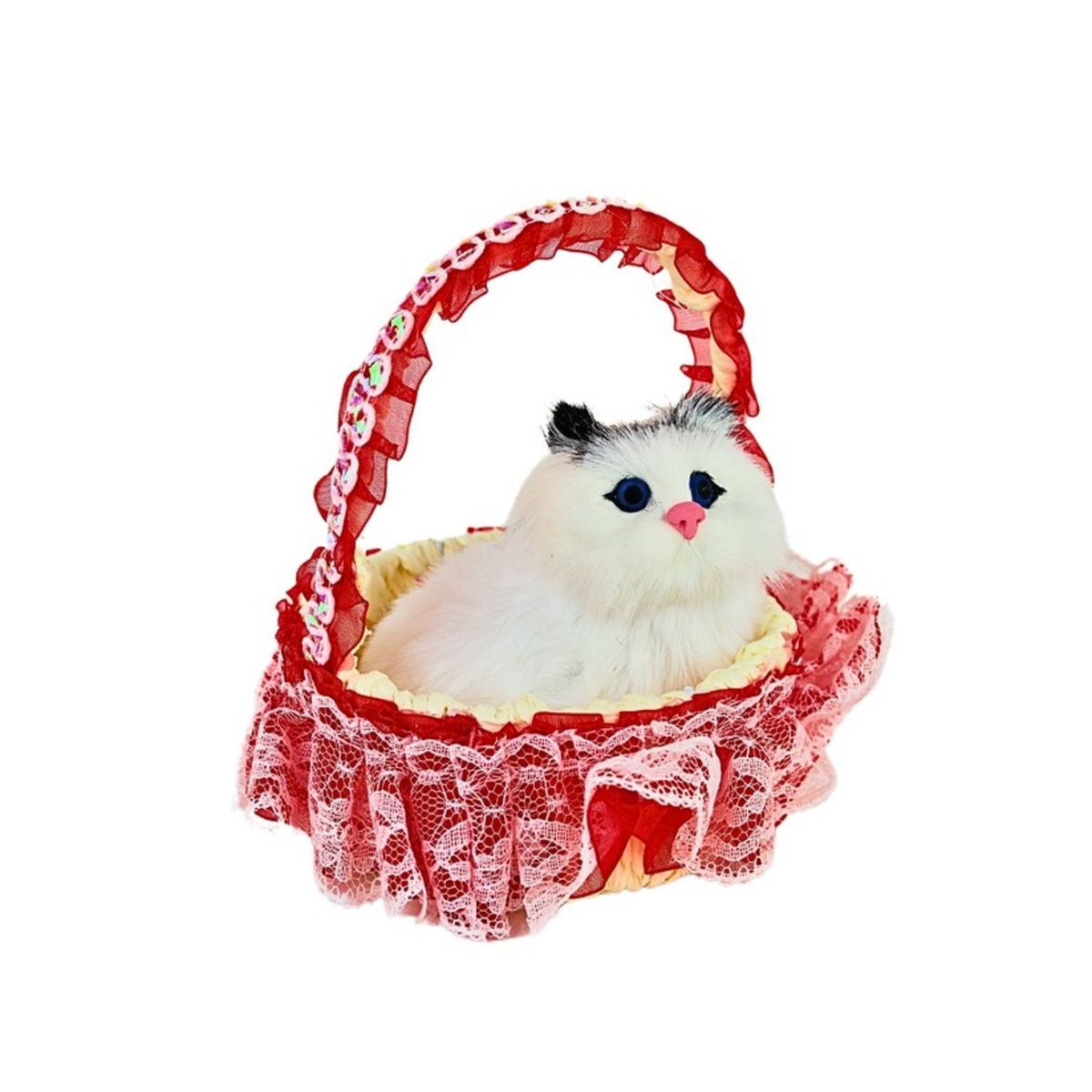 SOLEIO - GATO MAULLADOR EN CANASTA JUGUETE DECORATIVO ROJO