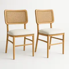 KLIK - Pack de 2 Sillas de Estilo Natural con Respaldo Tejido y Asiento Acolchado