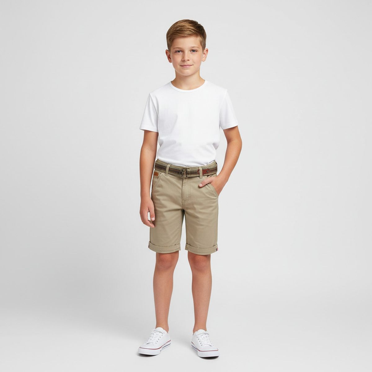 KIBOU - Bermuda Short Niño Casual Con Cinturón Incluido Verano