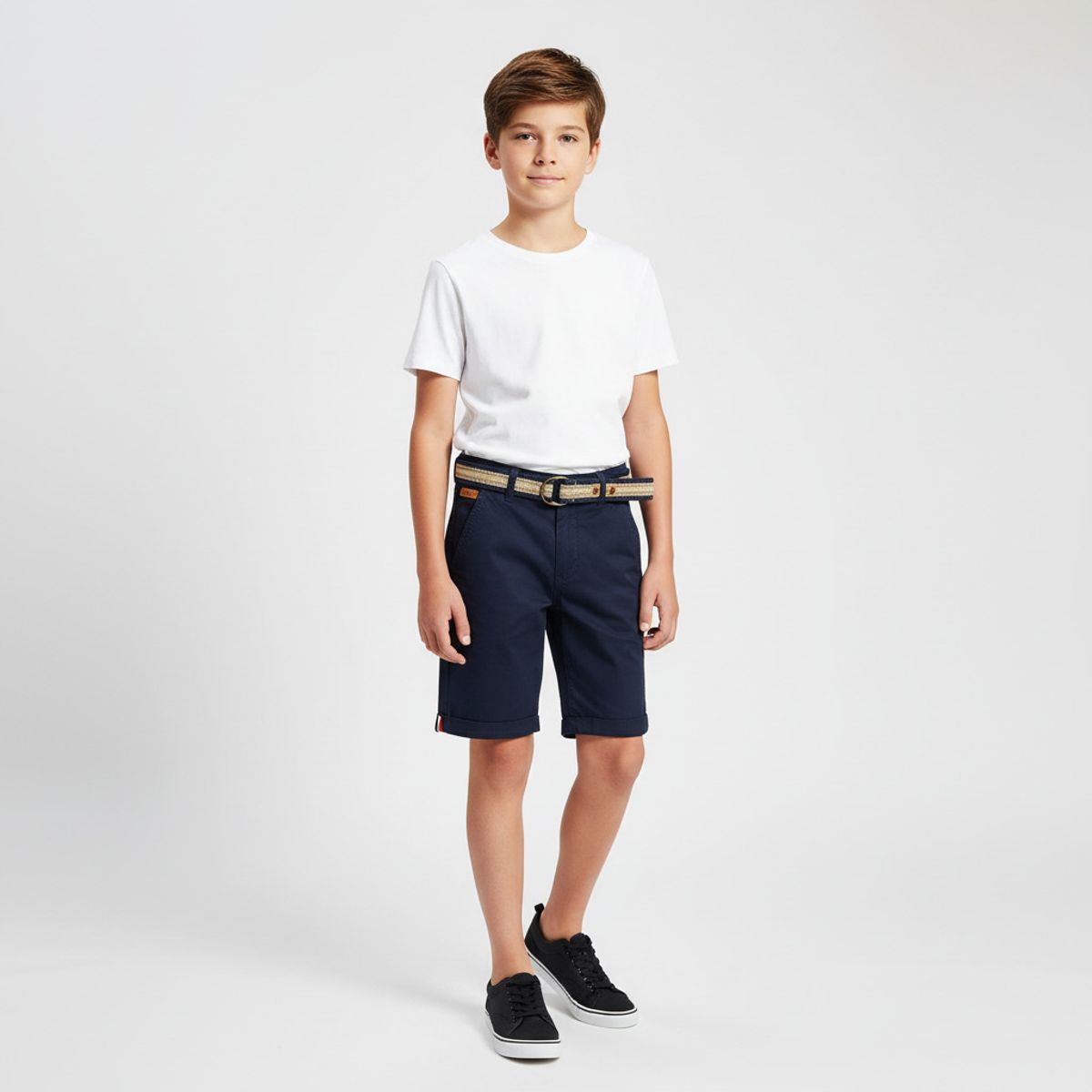 KIBOU - Bermuda Short Niño Casual Con Cinturón Incluido Verano