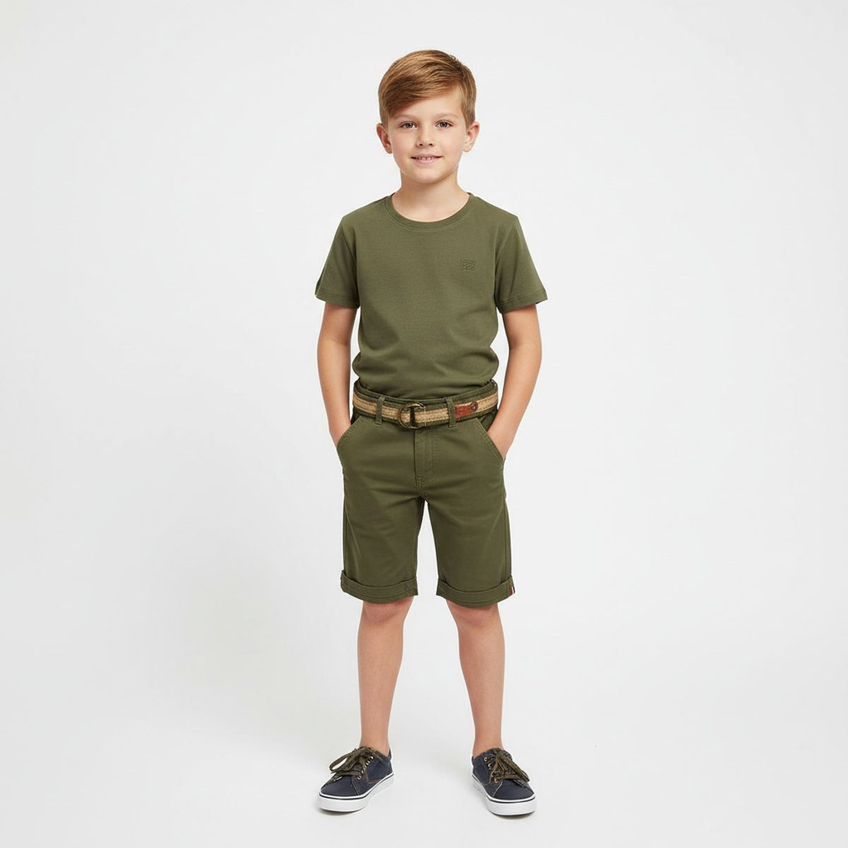 KIBOU - Bermuda Short Niño Casual Con Cinturón Incluido Verano
