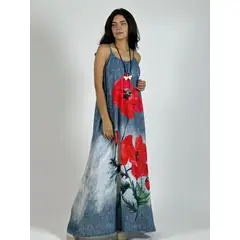 ENIGMATICA BOUTIQUE - Vestido Mezclilla Delgada Con Flores Cayena