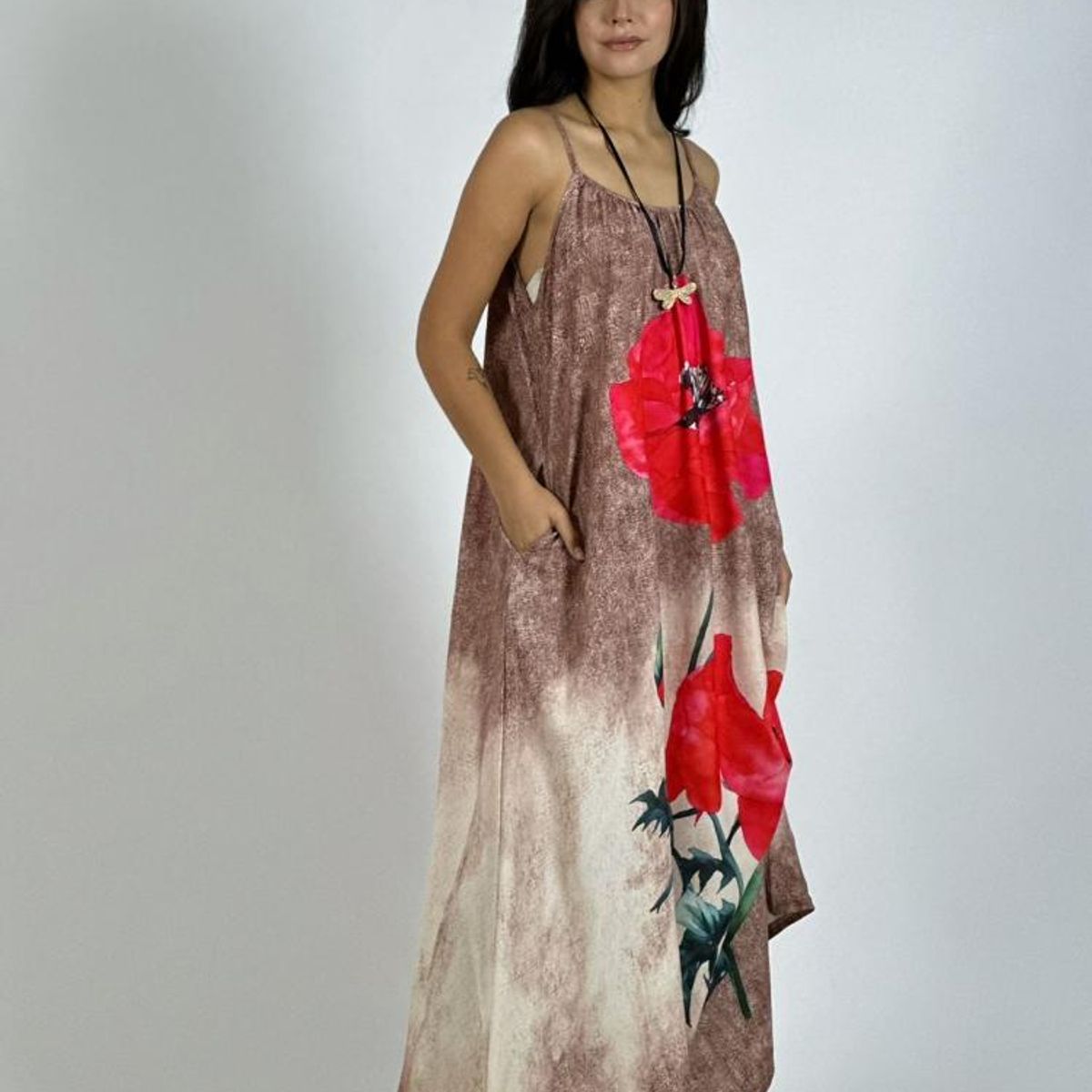 ENIGMATICA BOUTIQUE - Vestido Mezclilla Delgada Con Flores Cayena