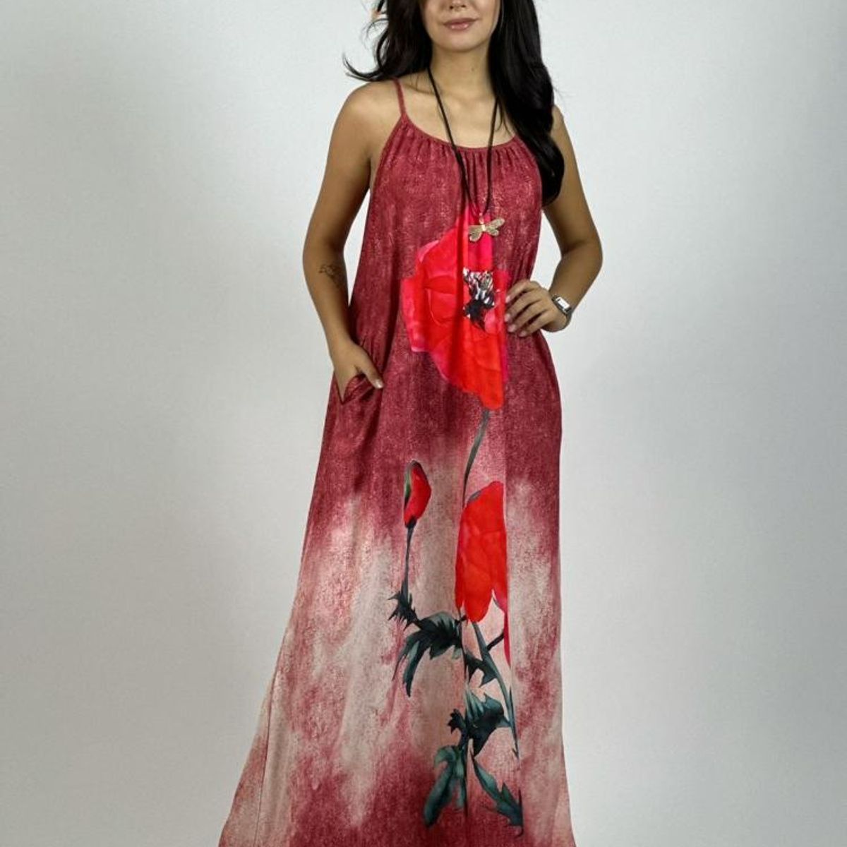 ENIGMATICA BOUTIQUE - Vestido Mezclilla Delgada Con Flores Cayena