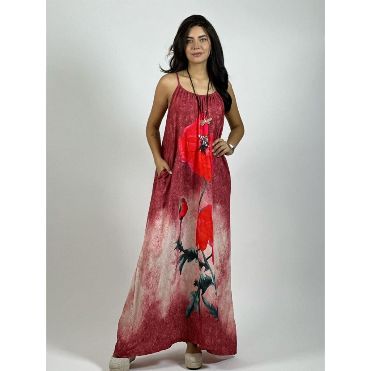 ENIGMATICA BOUTIQUE - Vestido Mezclilla Delgada Con Flores Cayena