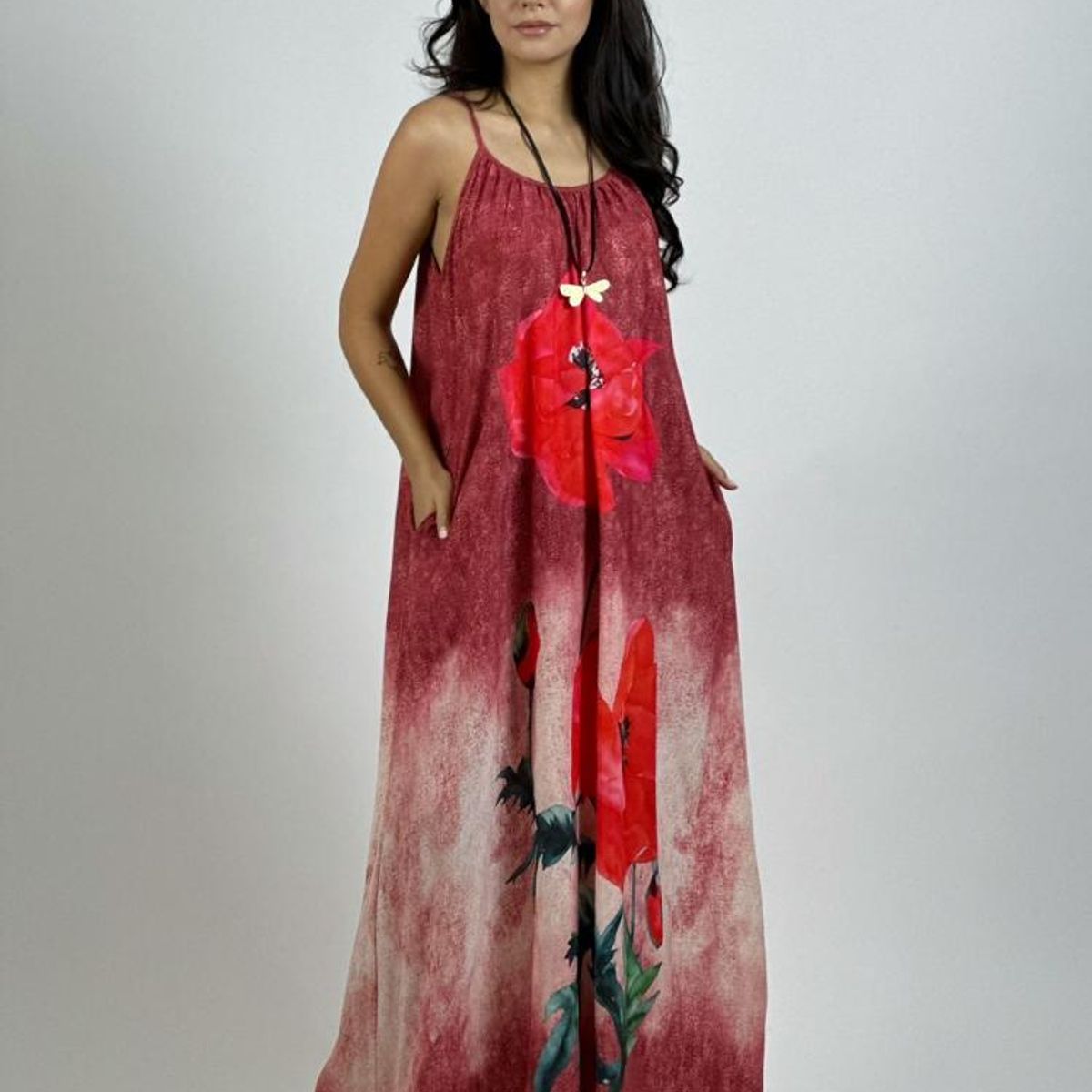 ENIGMATICA BOUTIQUE - Vestido Mezclilla Delgada Con Flores Cayena