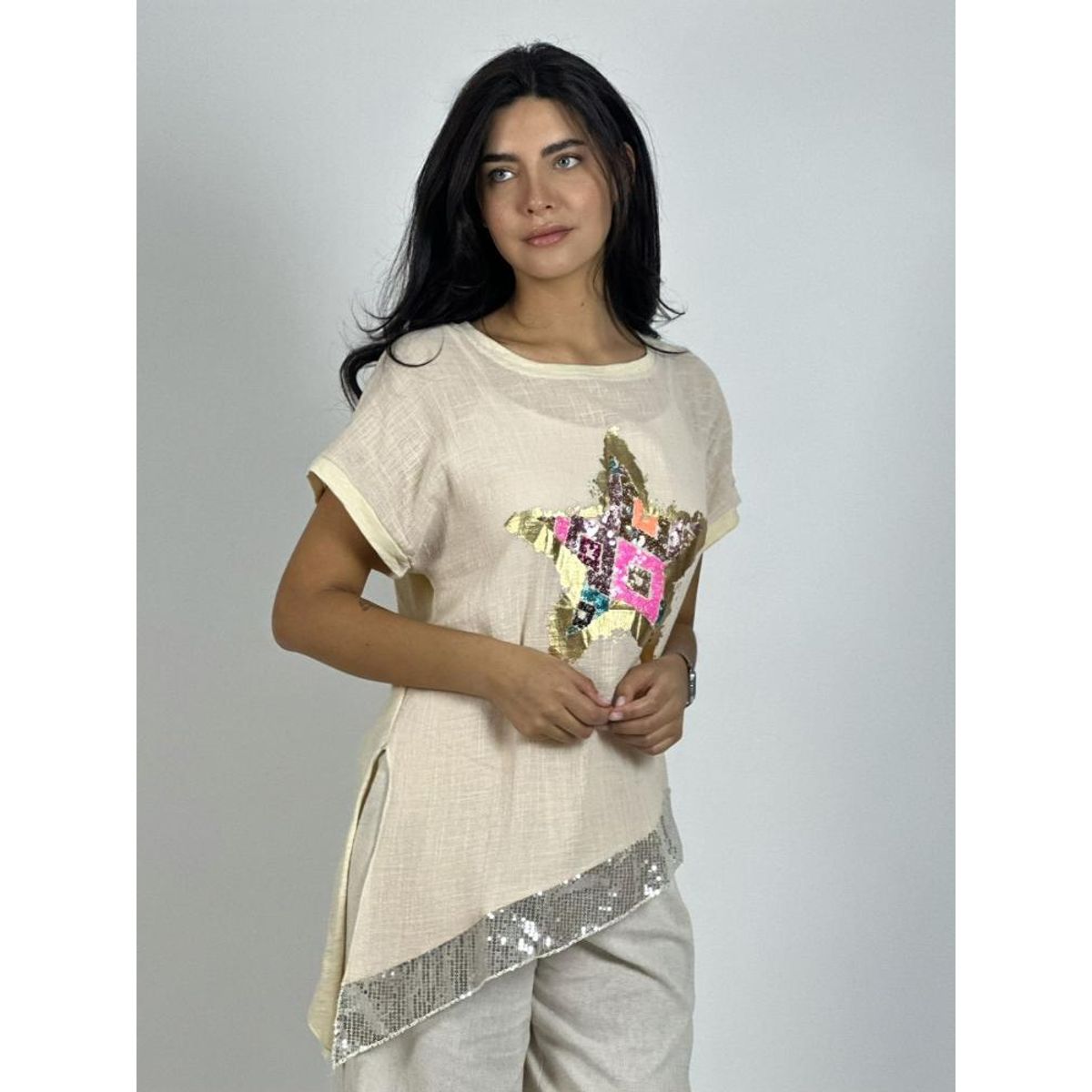 ENIGMATICA BOUTIQUE - Polera Lino Con Estrella Colorida