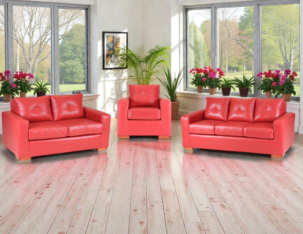 Sofa Israel 321  - Cuero Sintetico Pu Rojo