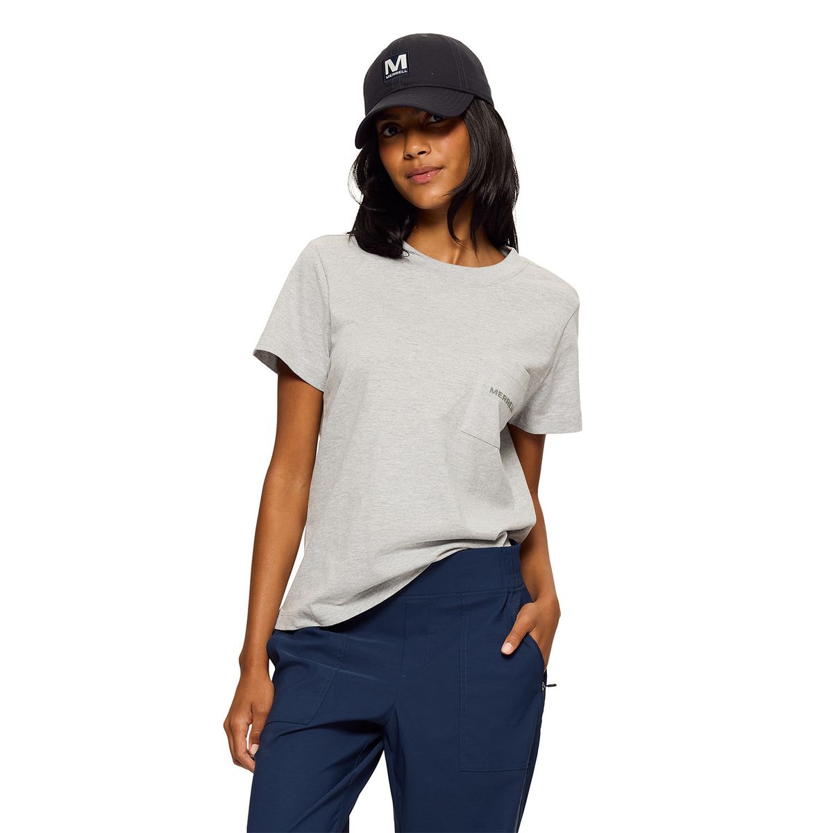 MERRELL - Polera Manga Corta Mujer Relaxed Pocket Gris MERRELL