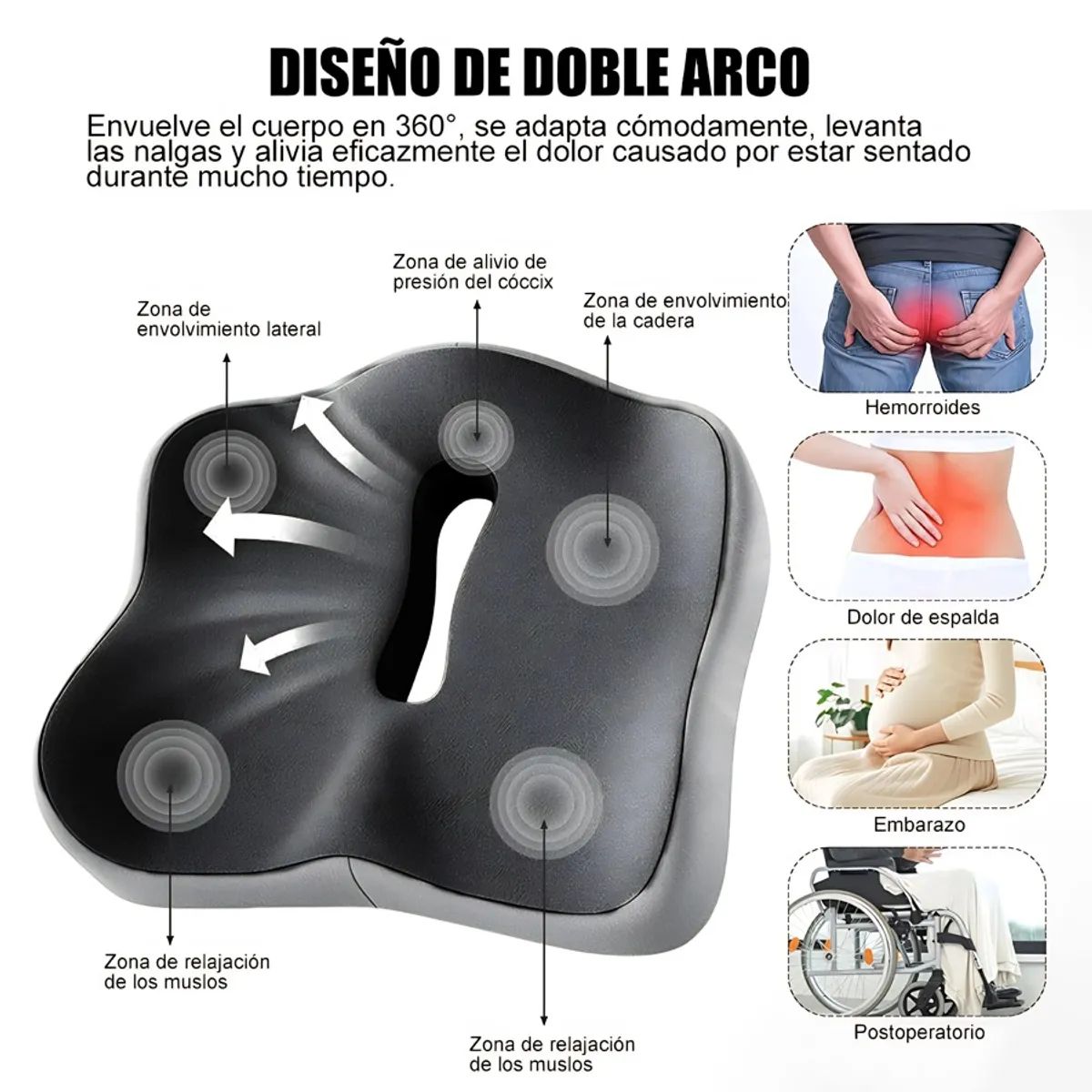UMEXUS - Cojin Lumbar Ergonomico Y Asiento Para Sillas Color Gris Gris Claro Liso