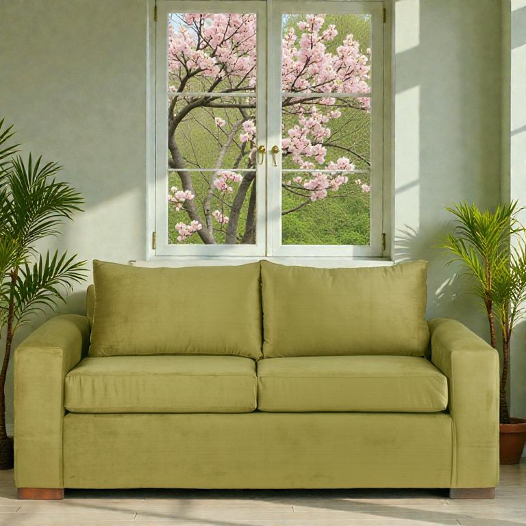 Sofa Edom 3 Cuerpos - Tela Felpa / Verde oliva