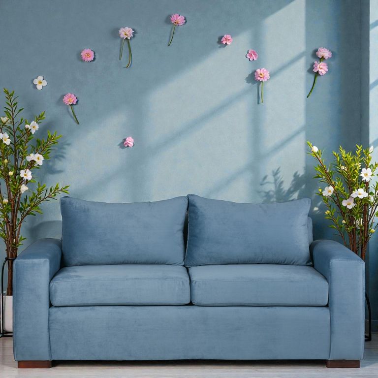 Sofa Edom 3 Cuerpos - Tela Felpa / Azul petroleo