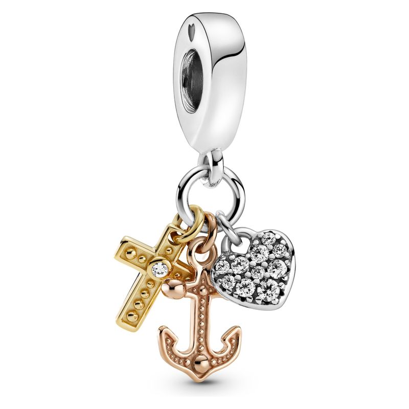 PANDORA - Charm Colgante Cruz, Corazón Y Ancla En Tres Tonos Mujer Pandora