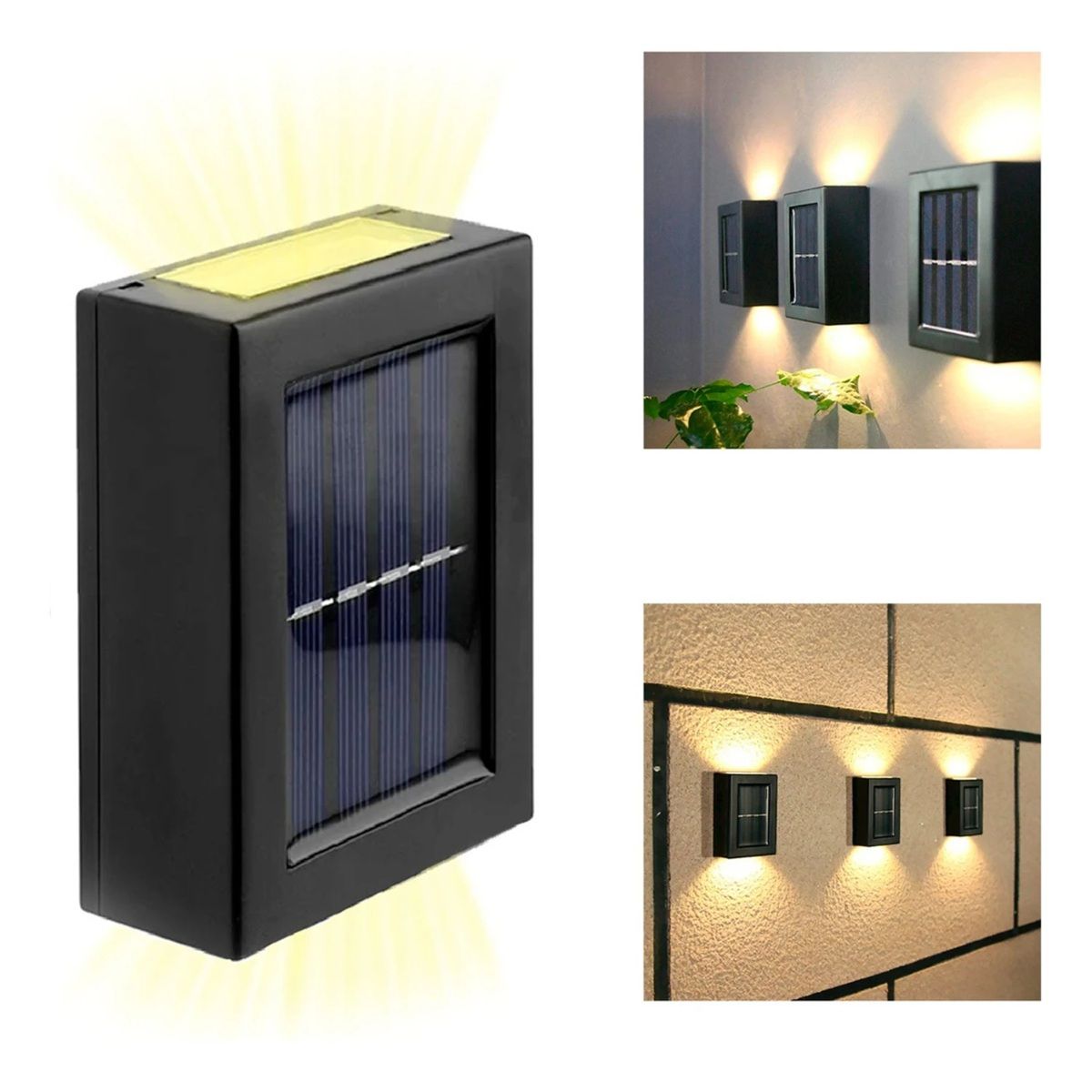 GENERICO - Pack X3 Foco Aplique Solar de pared doble luz cálida