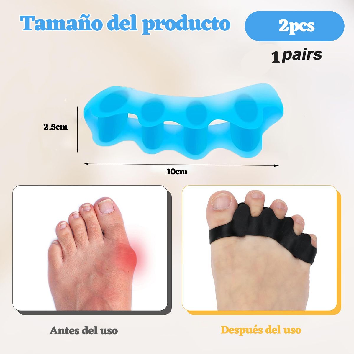 GENERICO - 2 Pares 4xseparadores De Dedos De Gel De Cinco Orificios