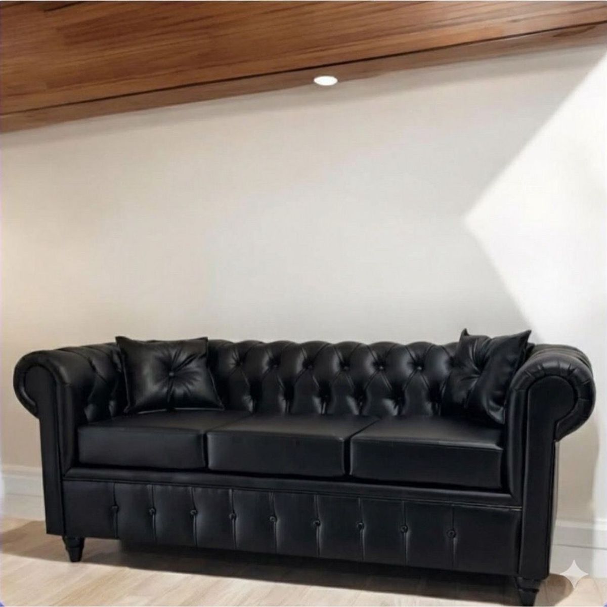 GENERICO - Sofá Chesterfield 3 Cuerpos Eco Cuero Negro