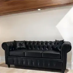 GENERICO - Sofá Chesterfield 3 Cuerpos Eco Cuero Negro