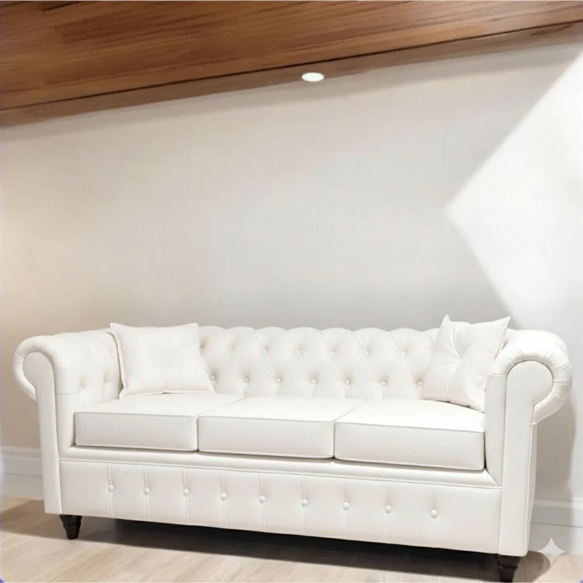 GENERICO - Sofá Chesterfield 3 Cuerpos Eco Cuero Blanco