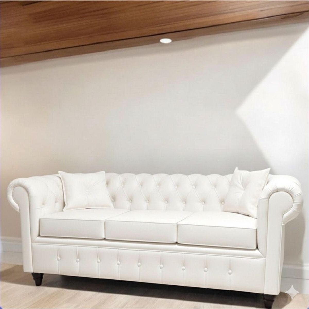 GENERICO - Sofá Chesterfield 3 Cuerpos Eco Cuero Blanco