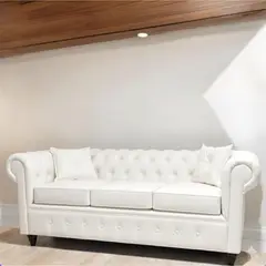 GENERICO - Sofá Chesterfield 3 Cuerpos Eco Cuero Blanco