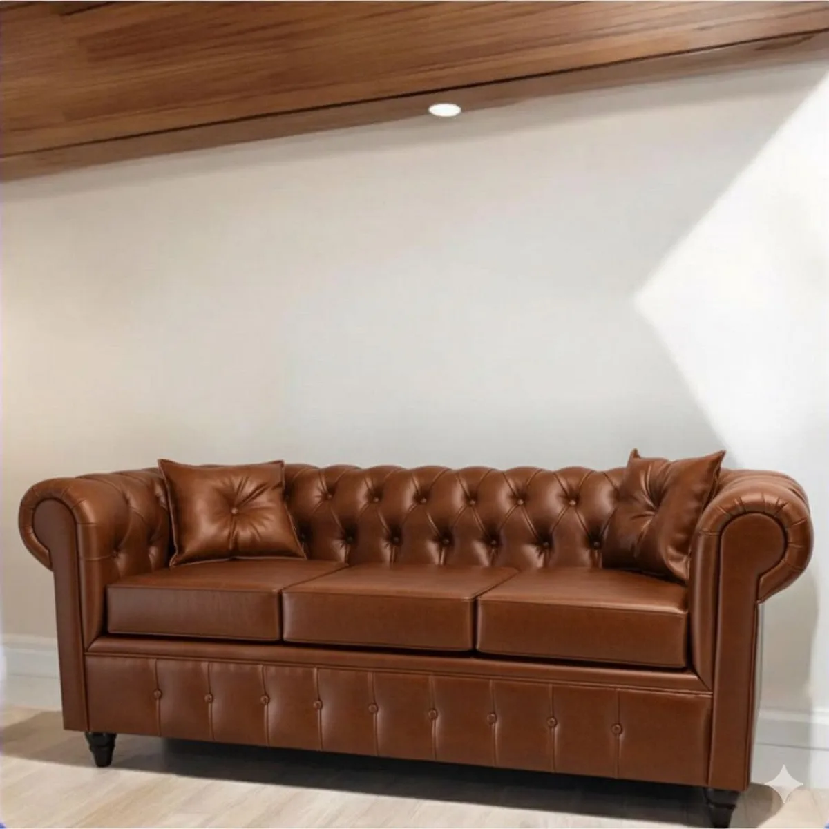 GENERICO - Sofá Chesterfield 3 Cuerpos Eco Cuero Marron