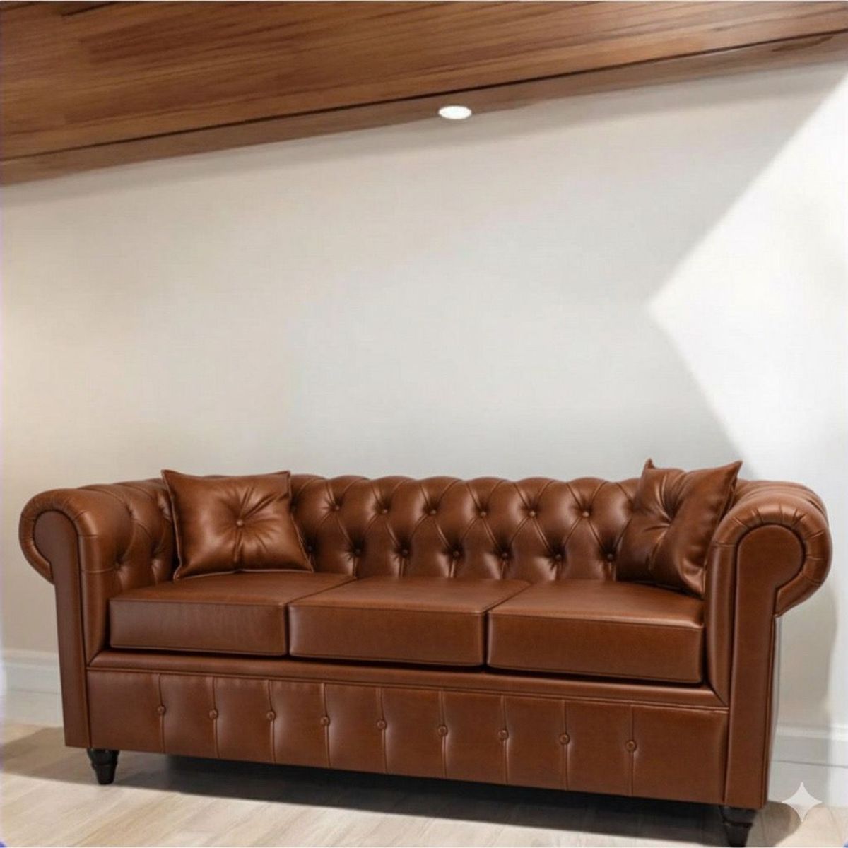 GENERICO - Sofá Chesterfield 3 Cuerpos Eco Cuero Marron