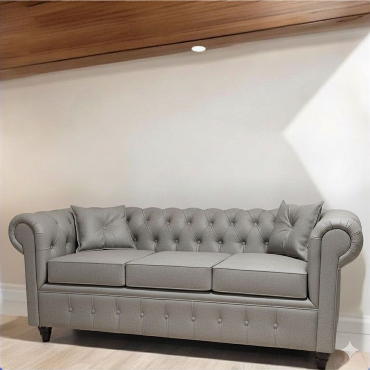 GENERICO - Sofá Chesterfield 3 Cuerpos Gris Lino