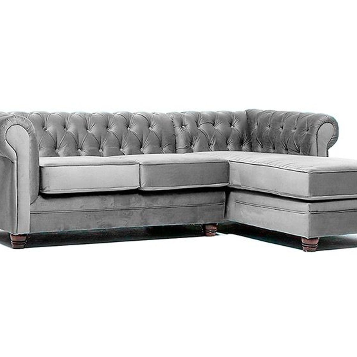 GENERICO - SOFÁ SECCIONAL DESIGN CHESTERFIELD DERECHO 3 CUERPOS FELPA GRIS