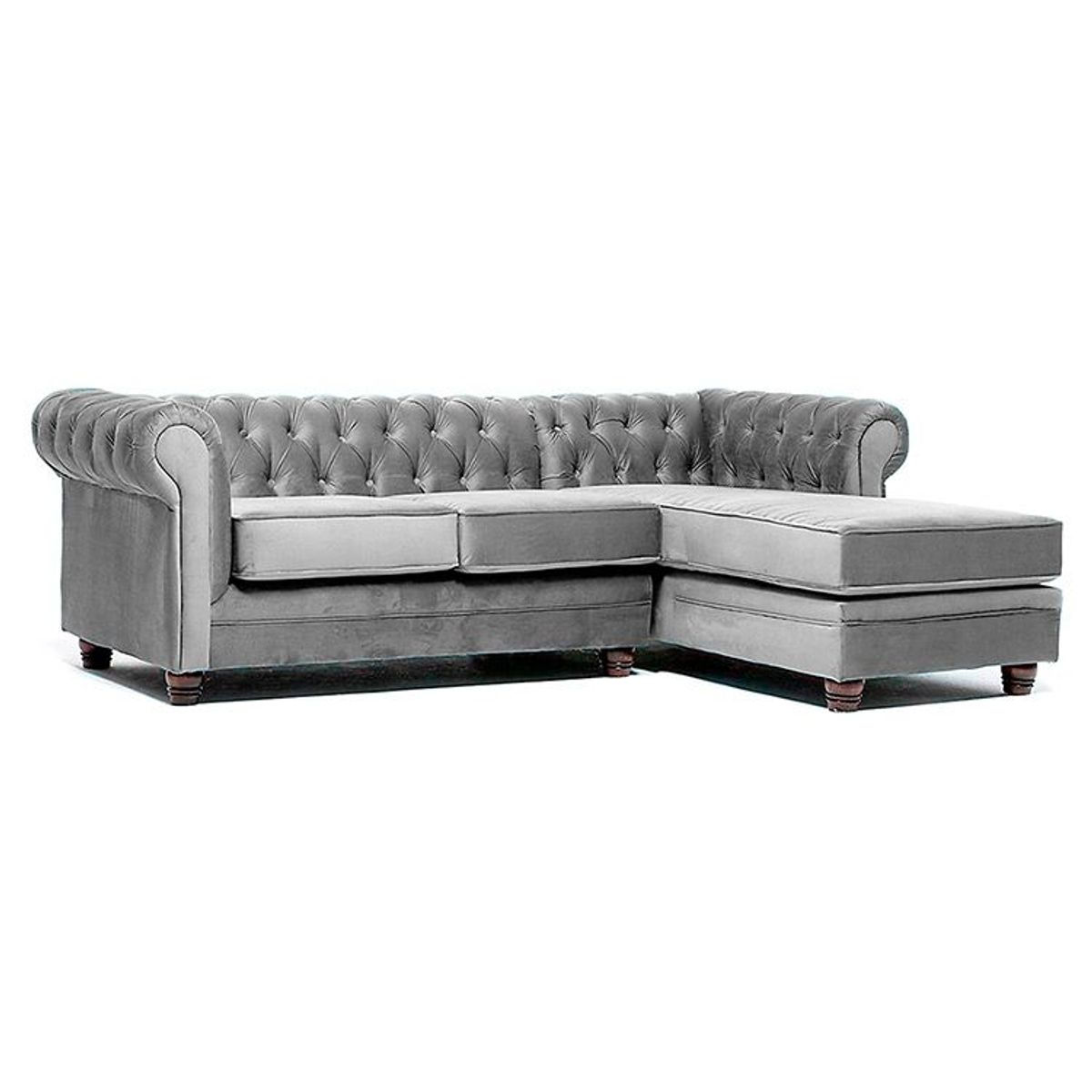 GENERICO - SOFÁ SECCIONAL DESIGN CHESTERFIELD DERECHO 3 CUERPOS FELPA GRIS
