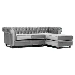 GENERICO - SOFÁ SECCIONAL DESIGN CHESTERFIELD DERECHO 3 CUERPOS FELPA GRIS
