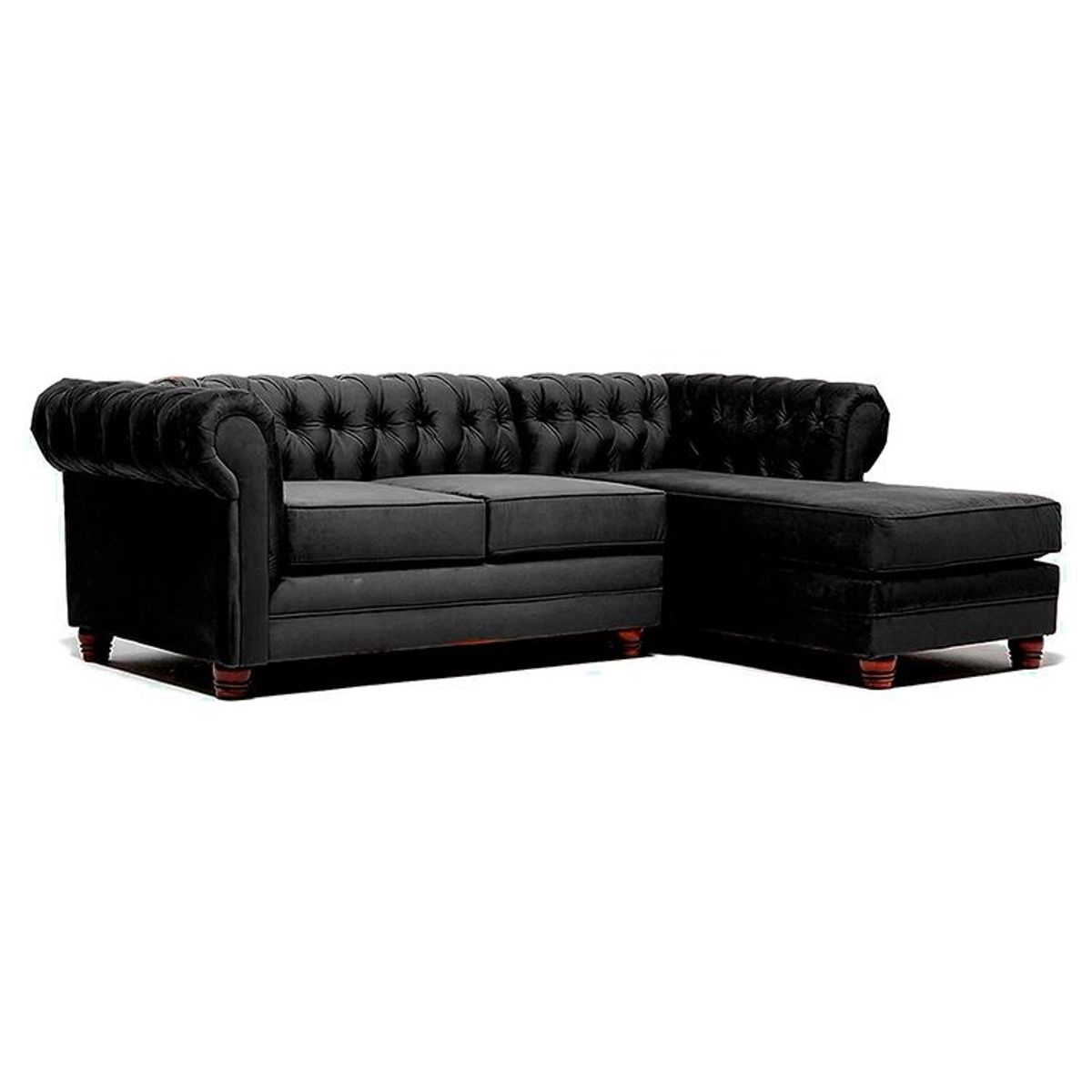 GENERICO - SOFÁ SECCIONAL DESIGN CHESTERFIELD DERECHO 3 CUERPOS FELPA NEGRO