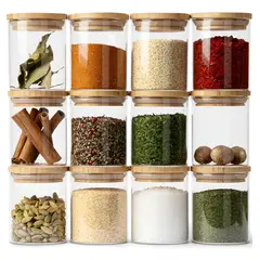 UMEXUS - 12 Frascos De Especias Con Tapa De Bambú + Etiquetas Adhesivas Y Marcador