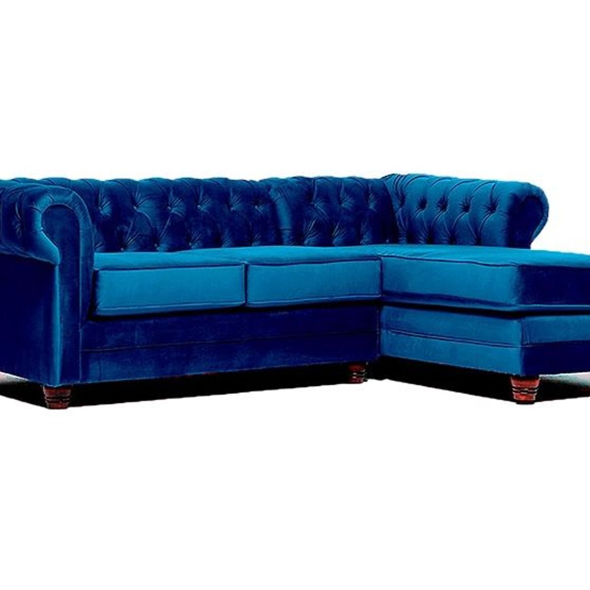 GENERICO - SOFÁ SECCIONAL DESIGN CHESTERFIELD DERECHO 3 CUERPOS FELPA AZUL