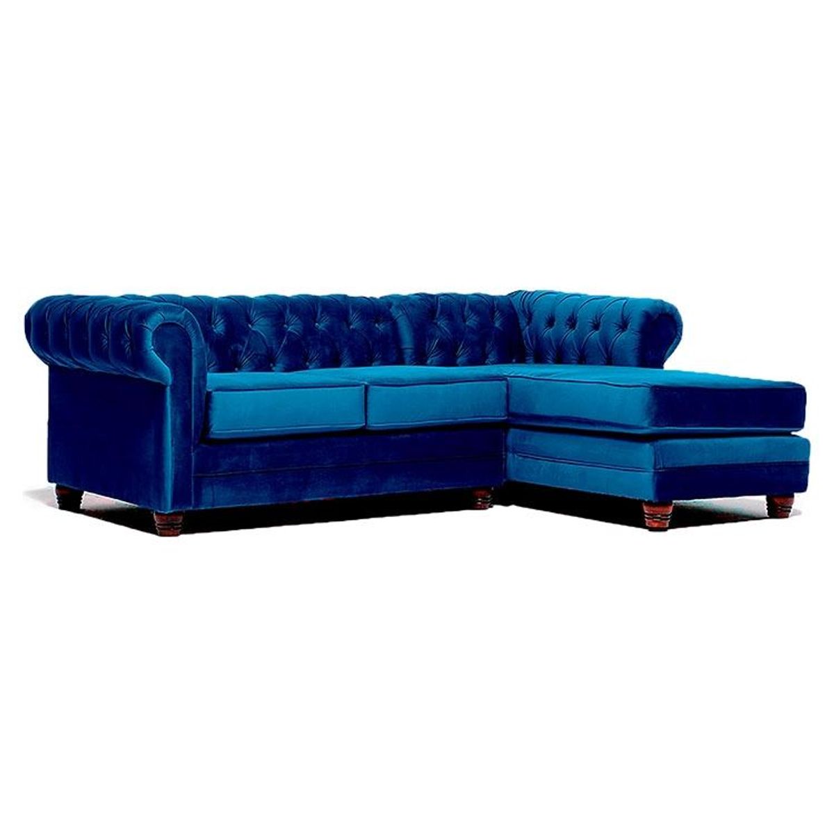 GENERICO - SOFÁ SECCIONAL DESIGN CHESTERFIELD DERECHO 3 CUERPOS FELPA AZUL