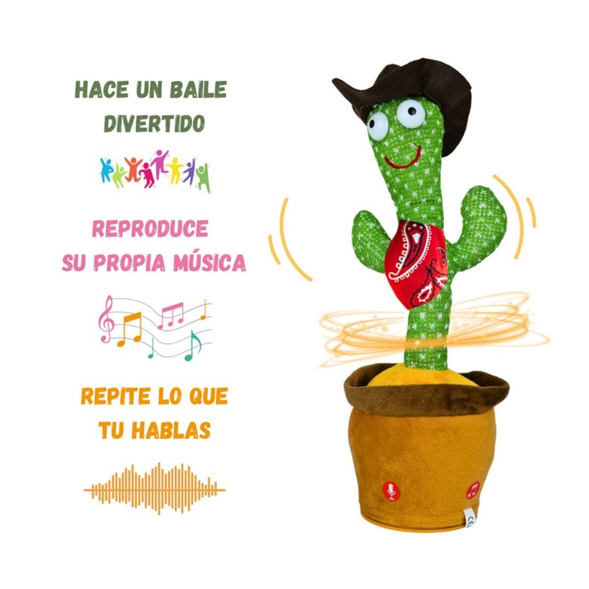 SOLEIO - CACTUS BAILARÍN IMITA VOZ MUSICAL JUGUETE FELPA COWBOY