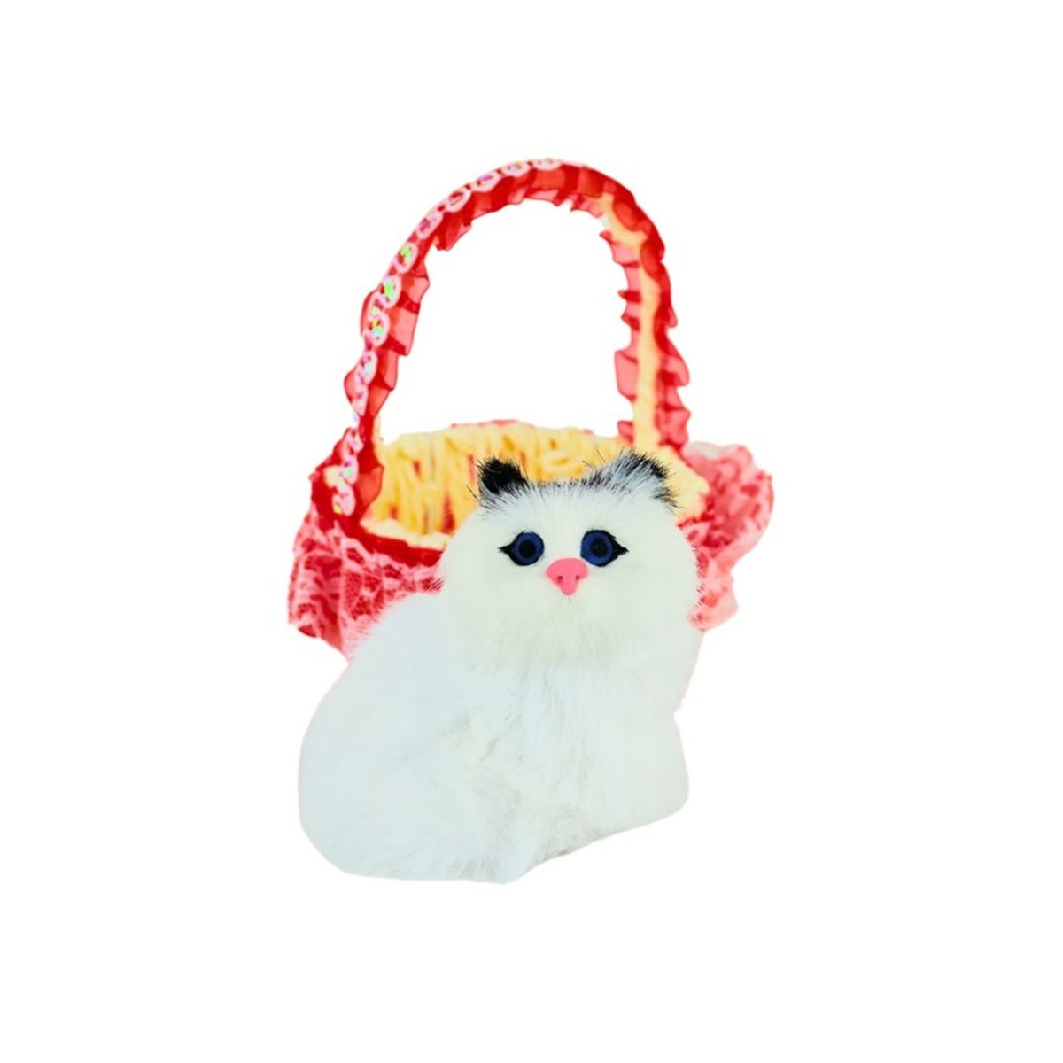 SOLEIO - GATO MAULLADOR EN CANASTA JUGUETE DECORATIVO ROJO