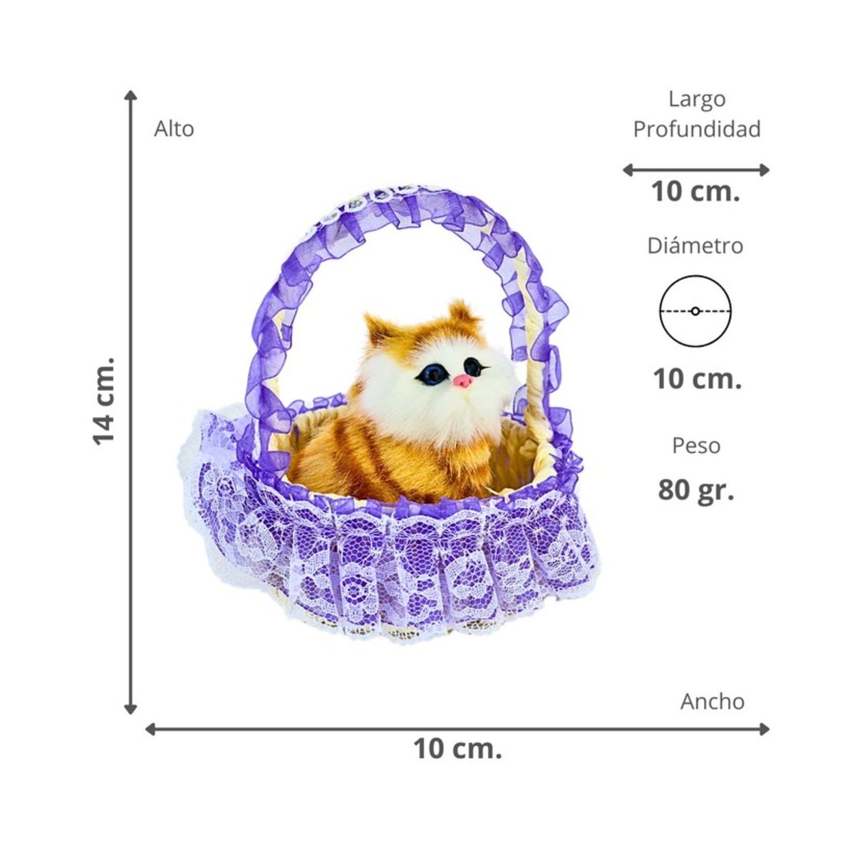 SOLEIO - GATO MAULLADOR EN CANASTA JUGUETE DECORATIVO MORADO