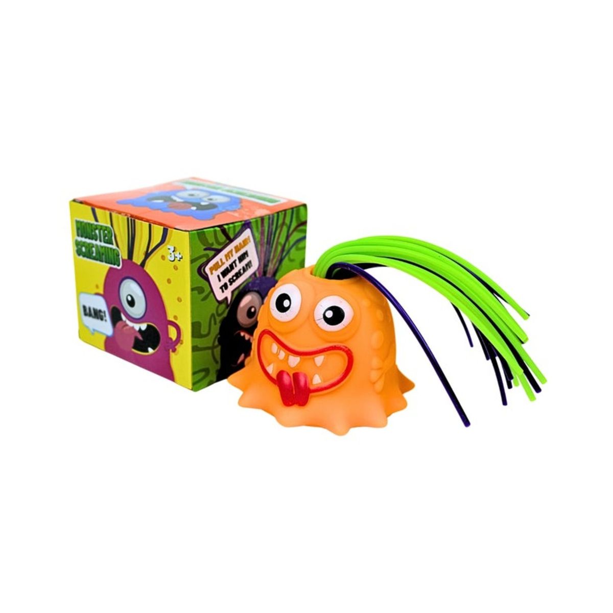 SOLEIO - PACK X 4 MUÑECO ANTI ESTRÉS SCREAM MONSTER JALANDO EL PELO NARANJA
