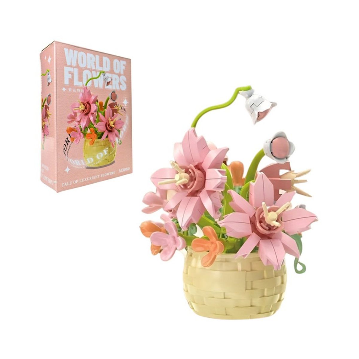 SOLEIO - JUGUETE BLOQUES DE CONSTRUCCIÓN FLORES EN CESTA ROSA