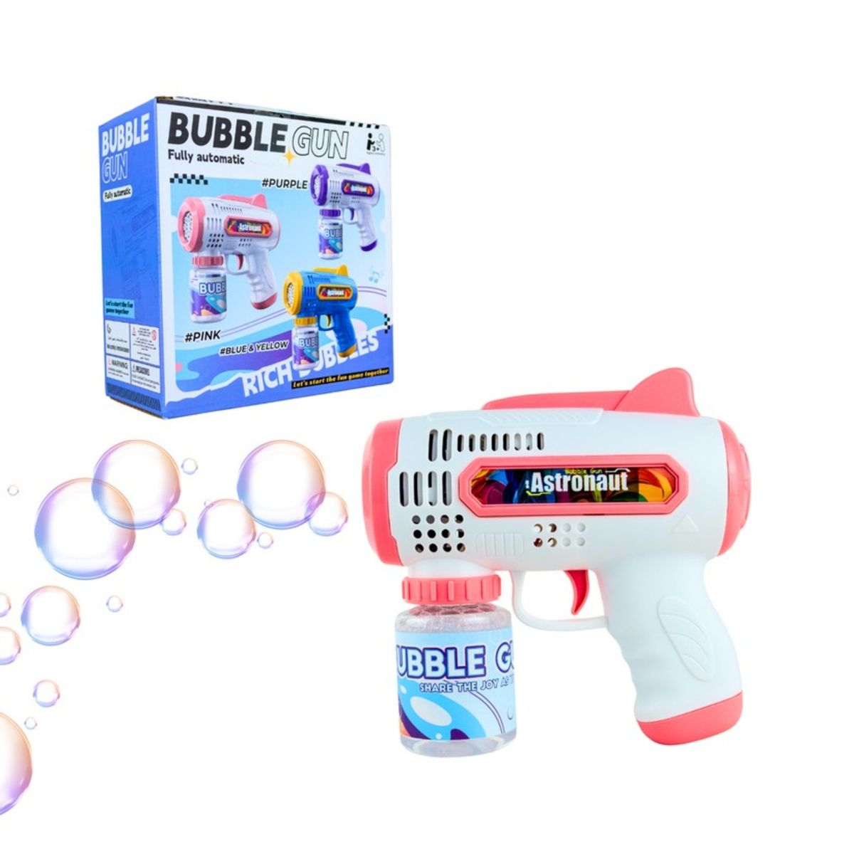 SOLEIO - LANZADOR DE BURBUJAS ELÉCTRICO CON LUCES LED ROSADA